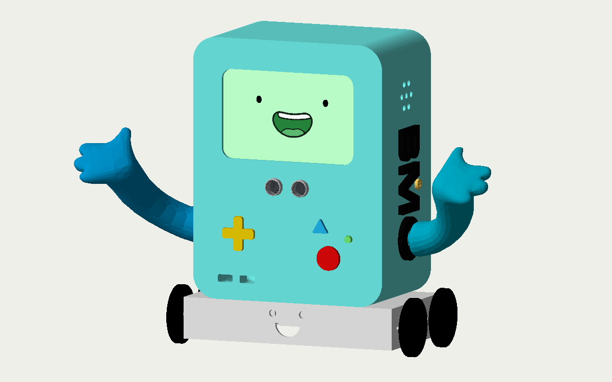 BMO robot with screen, controls, wheels and arms